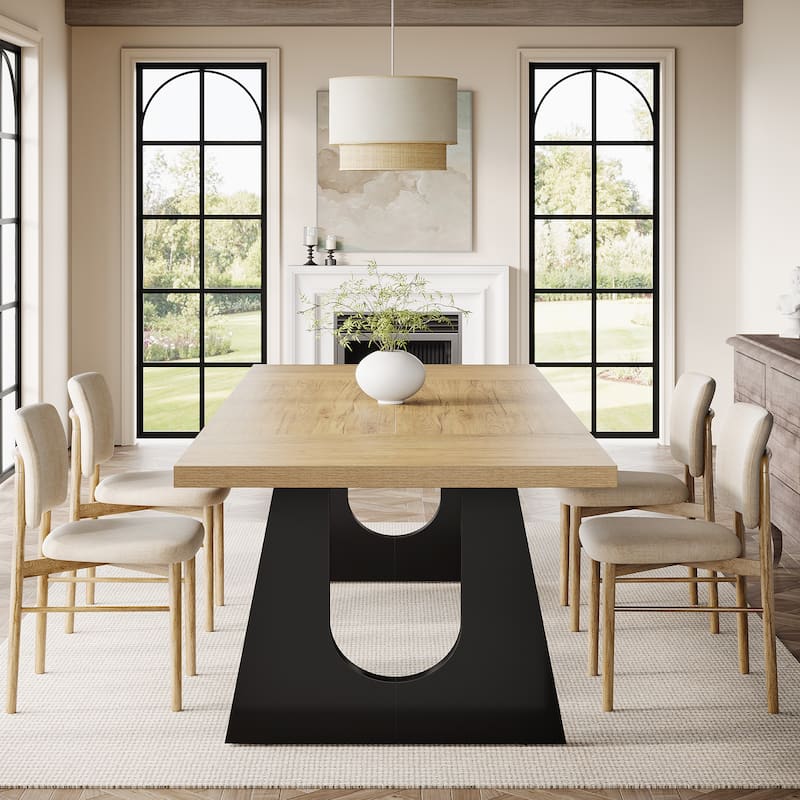 Large Dining Table Wood Oak Rectangular Farmhouse Center Kitchen