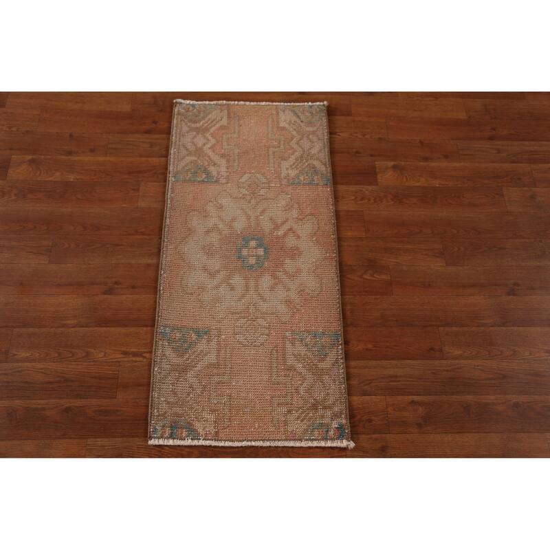 Hand Knotted Oriental 100% Wool Carpet Transitional Tribal Peach Anatolian Area Rug - 3' 2'' X 1' 6''