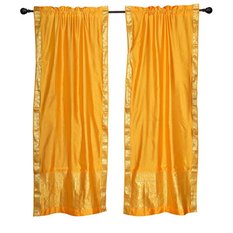 2 Boho Yellow Indian Sari Curtains Rod Pocket Window Panels Drapes - 43" W X 96" L (Lined) - 96 Inches