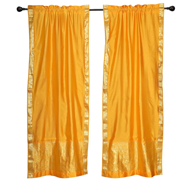 2 Boho Yellow Indian Sari Curtains Rod Pocket Window Panels Drapes ...