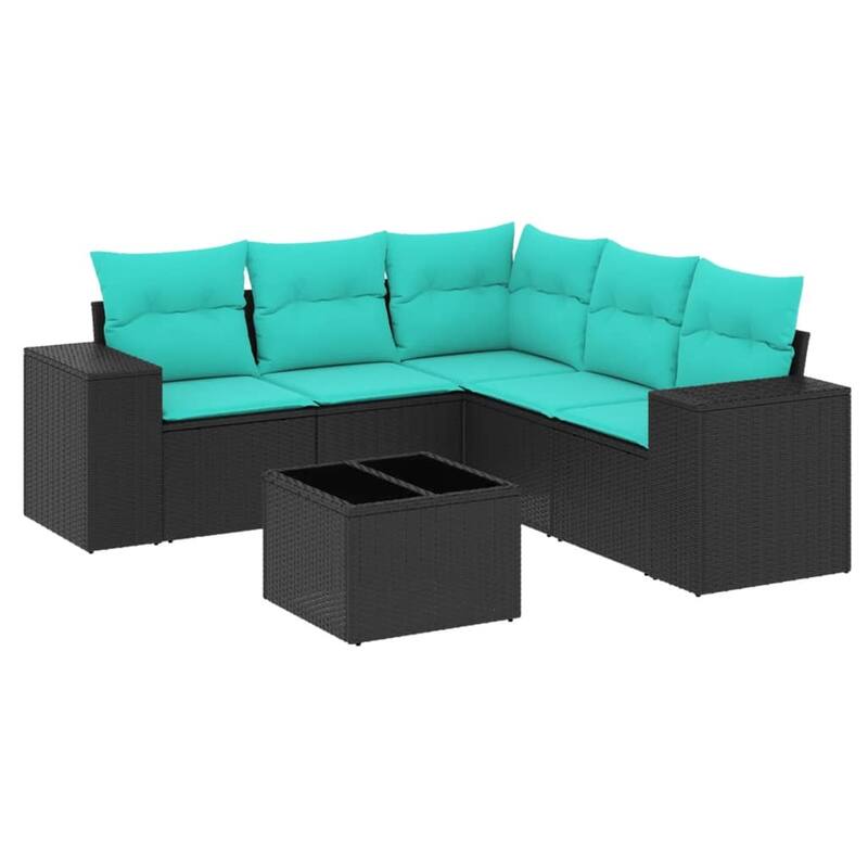 vidaXL 5 Piece Patio Sofa Set with Cushions Black Poly Rattan