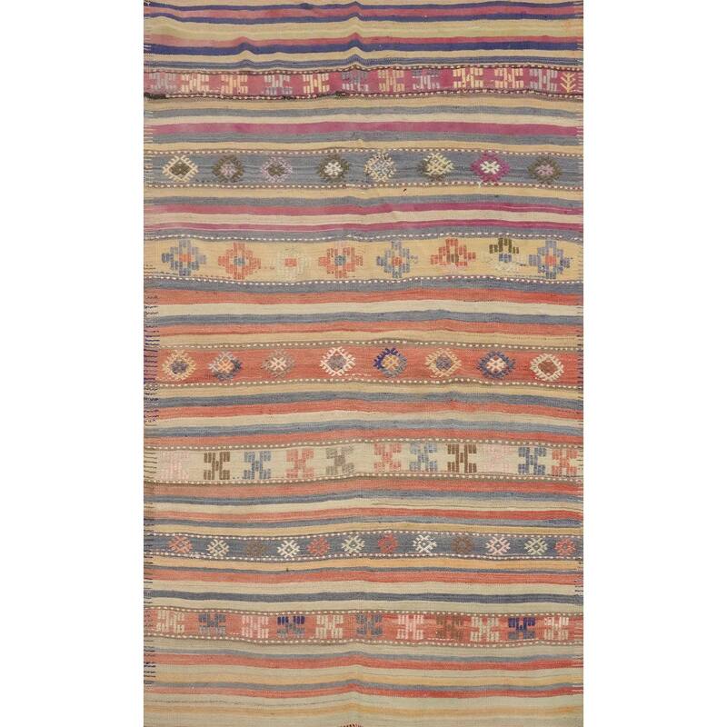 Hand Woven Oriental 100% Wool Carpet Southwestern Tribal Multi-Colored Kilim Area Rug - 7' 6'' X 4' 7''