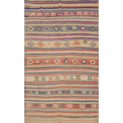 Hand Woven Oriental 100% Wool Carpet Southwestern Tribal Multi-Colored Kilim Area Rug - 7' 6'' X 4' 7''