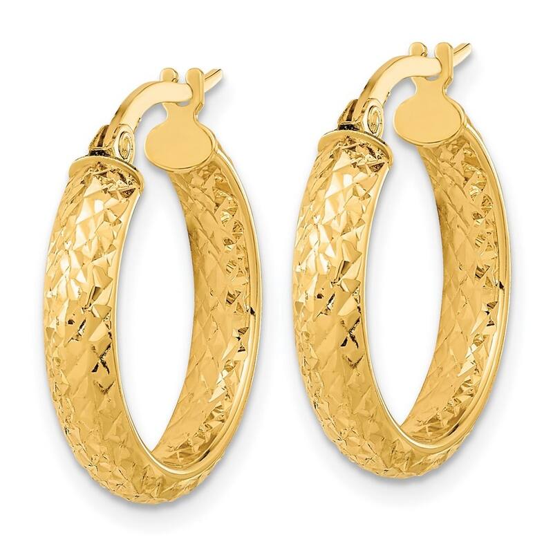 Curata 14k Yellow Gold Polished and Sparkle Cut Inside And Out Fancy Hoop Earrings - 20.79x19mm Wide 3.75 Jewelry
