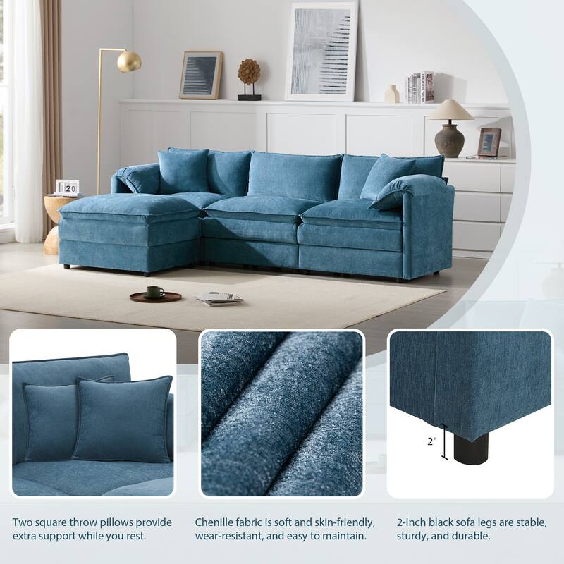 4-Seat Chenille Modular U-Shaped Sectional Sofa with Movable Ottoman by Harper & Bright Designs