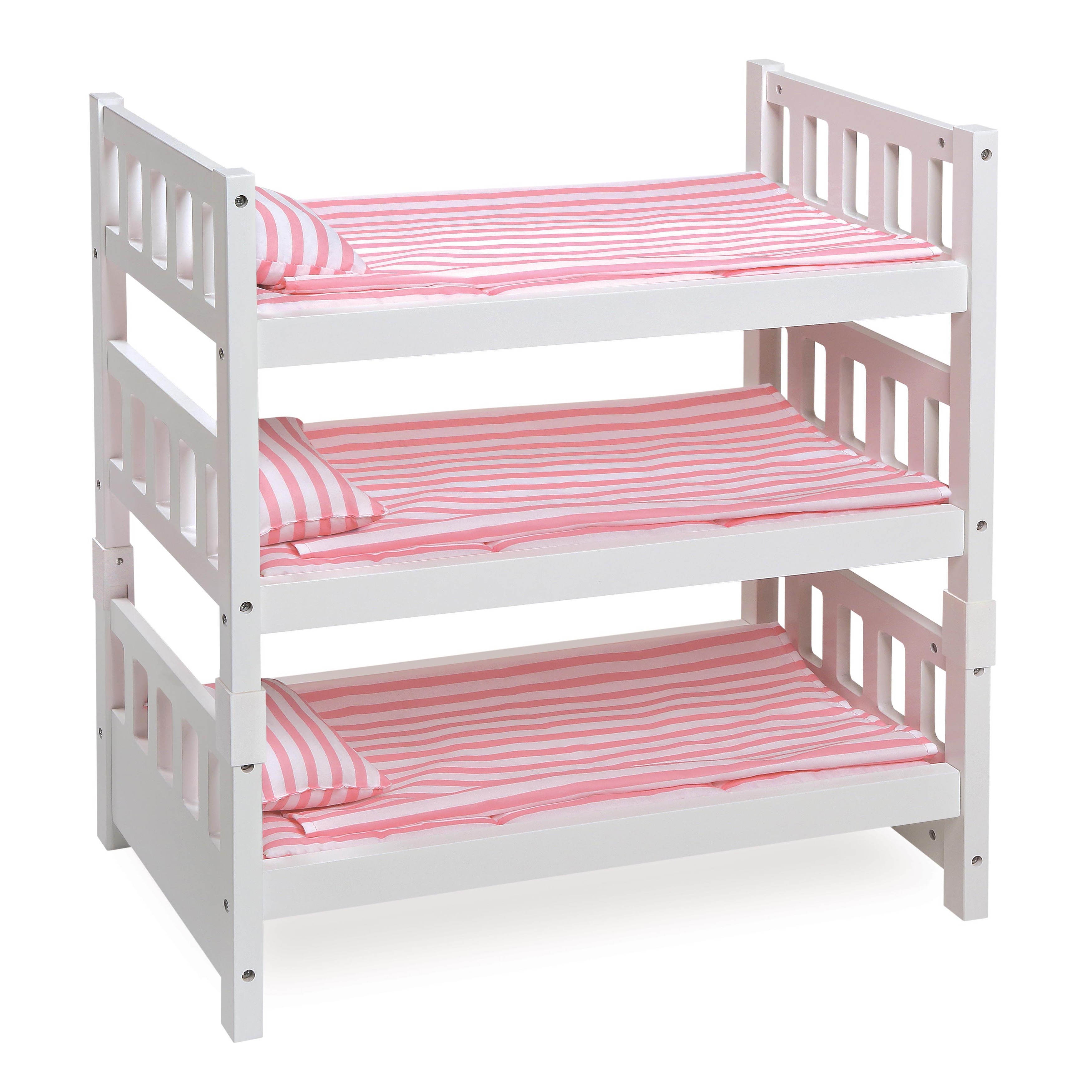Badger Basket 1-2-3 Convertible Doll Bunk Bed with Bedding and Free Personalization Kit - Pink/Stripe - 22.25