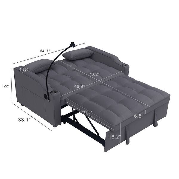 dimension image slide 4 of 6, Velvet Daybed Futon with Pullout Bed & USB Ports