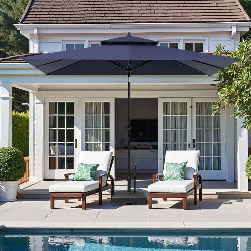 Outdoor 9 x 5 FT Double Top Patio Market Umbrella and Base - Navy Blue