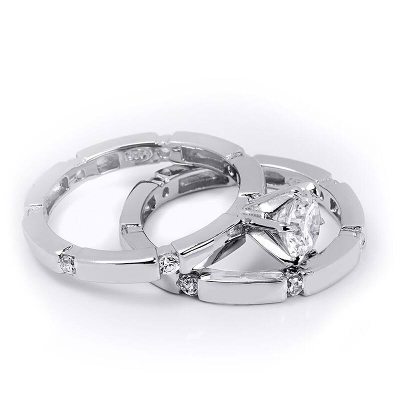 Sterling Silver 0.50 CT Cubic Zirconia Bridal Set Round Cut Band Ring