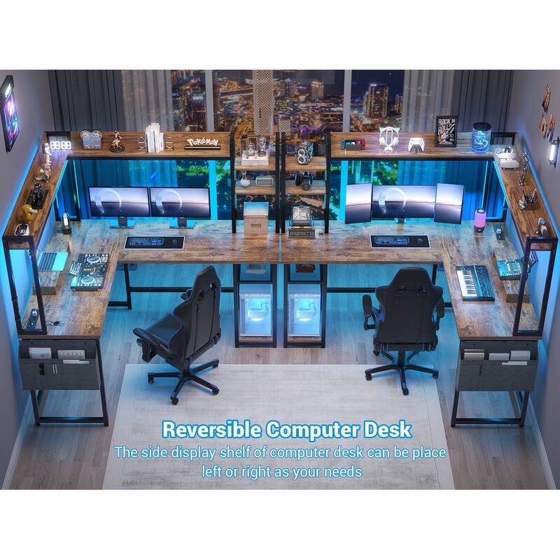 L Shaped Desk with Full Hutch and Power Hub, Corner Desk Computer Desk Office Writing Desk