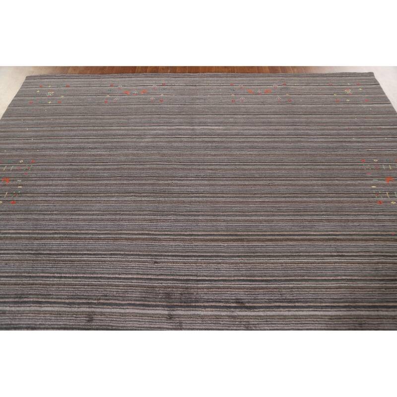 Striped Gabbeh Indian Area Rug Hand-Knotted Wool Carpet - 7'11"x 9'10"