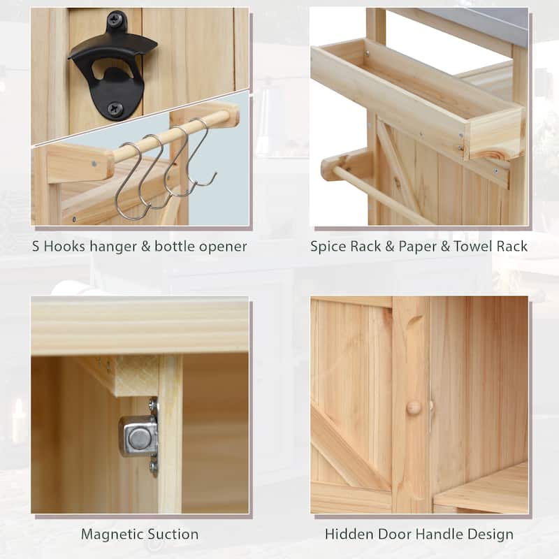 Kitchen Island, Rolling Bar Cart & Storage Cabinet, Farmhouse Solid Wood Outdoor Grill Table