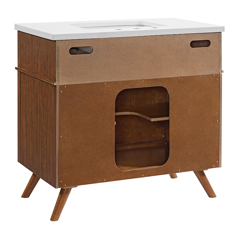 Mid-Century Modern 37” Cinnamon Brown Wood Single Bathroom Vanity