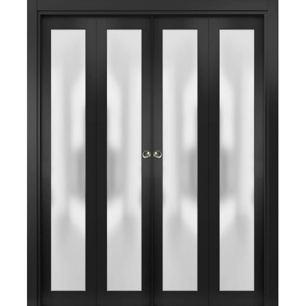SartoDoors Planum 2102 | Closet Door Bi-fold Door | Solid Wood w/ Glass | Hardware Set | 72x80, Matte Black