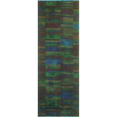 Noori Rug Vintage Rainbow-Dye Chausiki Navy/Green Runner - 3'8" x 10'6"