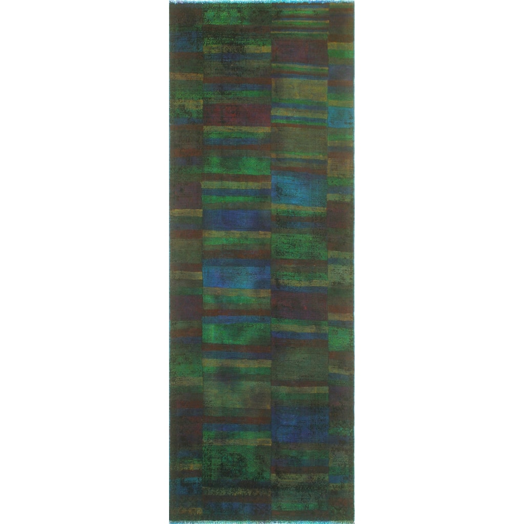Noori Rug Vintage Rainbow-Dye Chausiki Navy/Green Runner - 3'8" x 10'6"