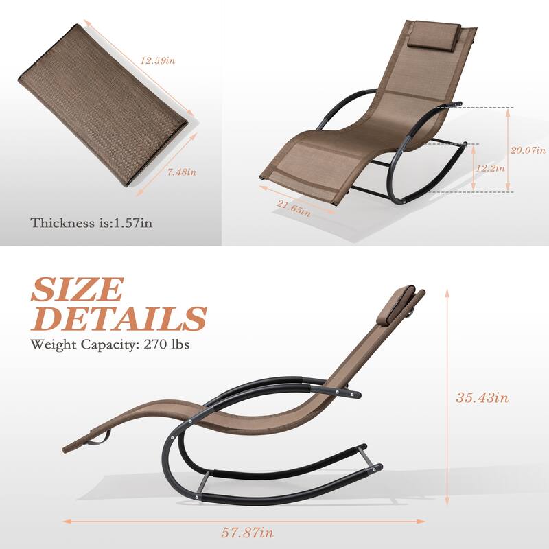 Outdoor Patio Rocking Chairs Curved Rocker Chaise Lounge Chairs (Set of 2) - 57.87" L x 24.70" W x 35.43" H