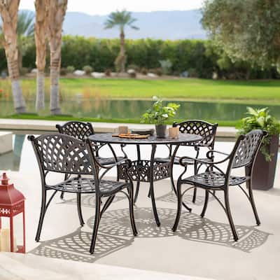 Outdoor 5-Piece Cast Aluminum Dining Set, Black with Gold-Painted Edge