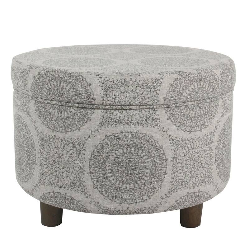 Porch & Den Blakeney Round Storage Ottoman - Grey