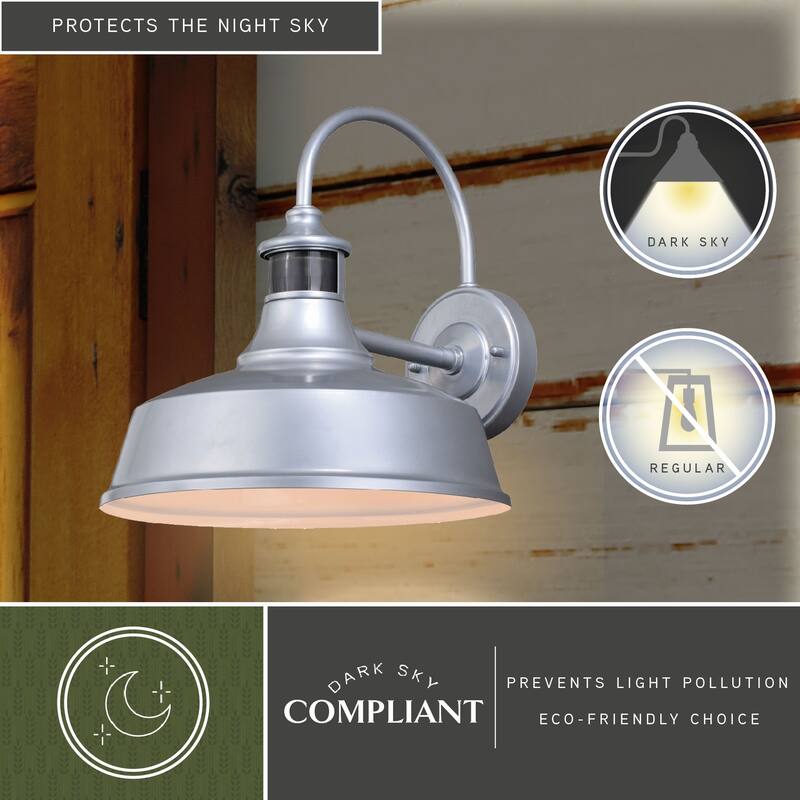 Dorado Silver Motion Sensor Dusk to Dawn Farmhouse Barn Dark Sky Outdoor Wall Light - 12-in W x 12.25-in H x 13.5-in D