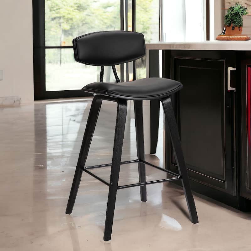 Iron Low Back Fabric Counter Bar Stool with Footrest and Wood Finish - 19” x 16” x 36” (D x W x H)