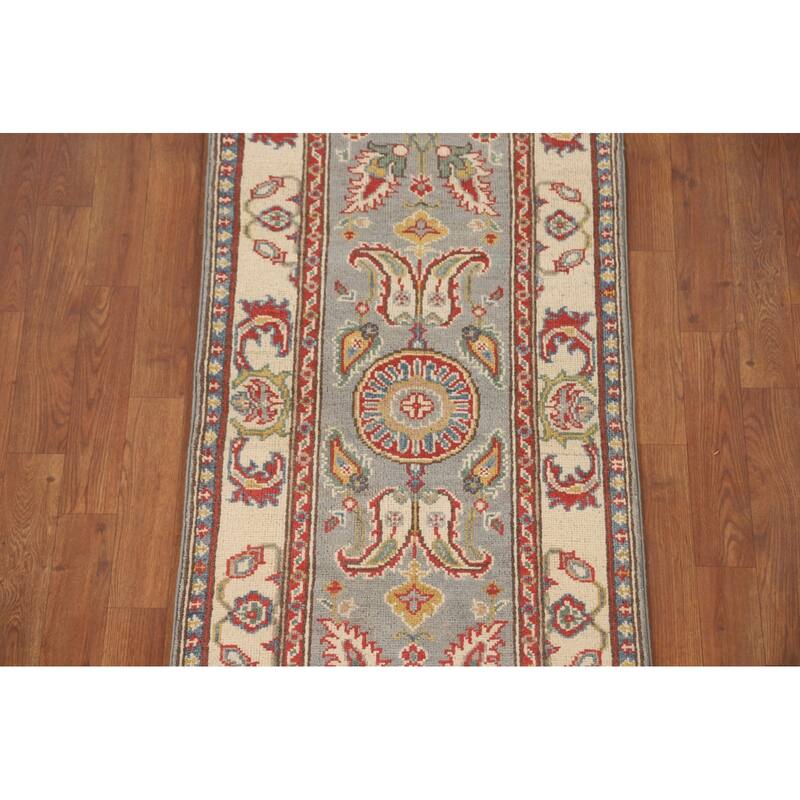 Grey Kazak Runner Rug Hand-Knotted Wool Carpet - 2'2" x 5'11"