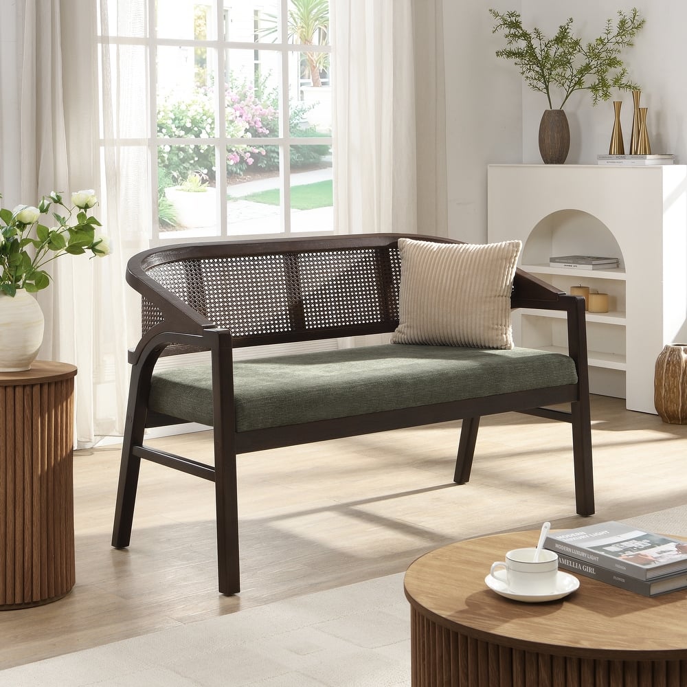 Christopher Knight Home - Curved Rubberwood Cane 46.25" Upholstered Loveseat