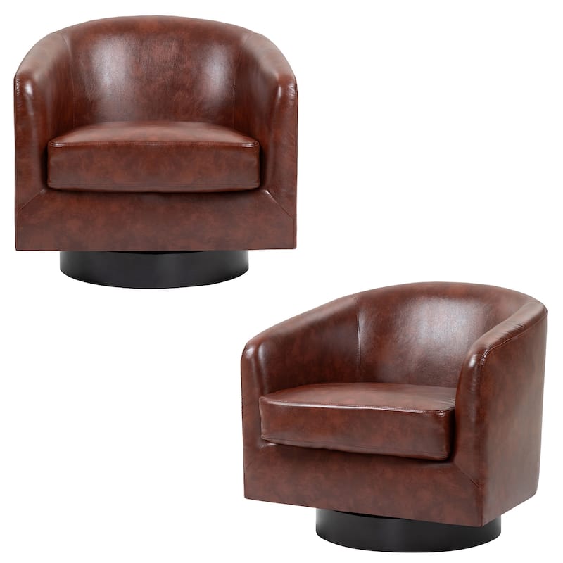 2 Set Modern Wide Round Swivel Accent Barrel Chairs