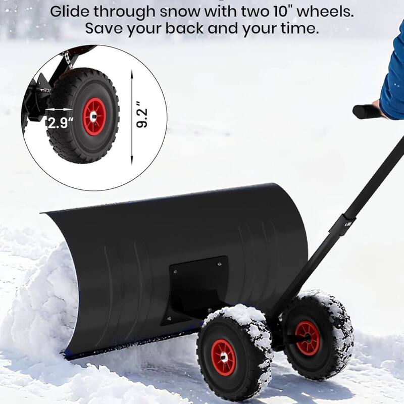 Heavy Duty Single Rod 29-Inch Steel Snow Shovel Plow for Driveways, Sidewalks, Yards