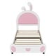 preview thumbnail 20 of 22, Twin Size Upholstered Kids Platform Bed with Bunny Ears-Shaped Headboard, Cute PU Leather Children Bed Frame with Small Pocket