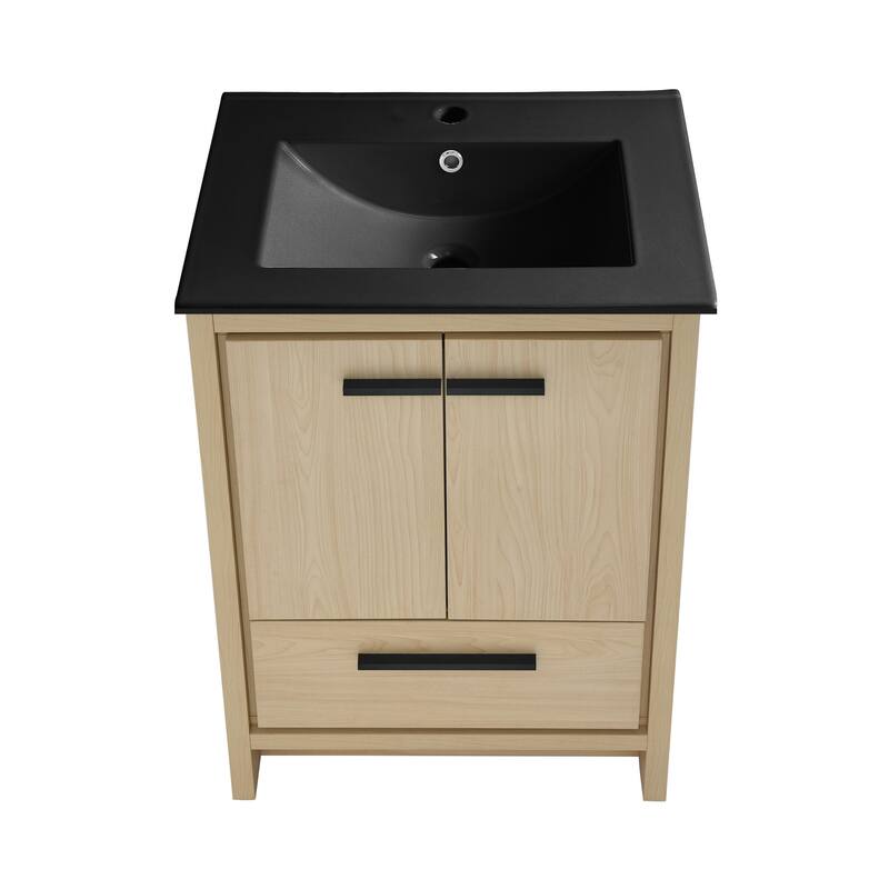 Virage 24 In. Brown Oak Bathroom Vanity With Black Ceramic Sink Top