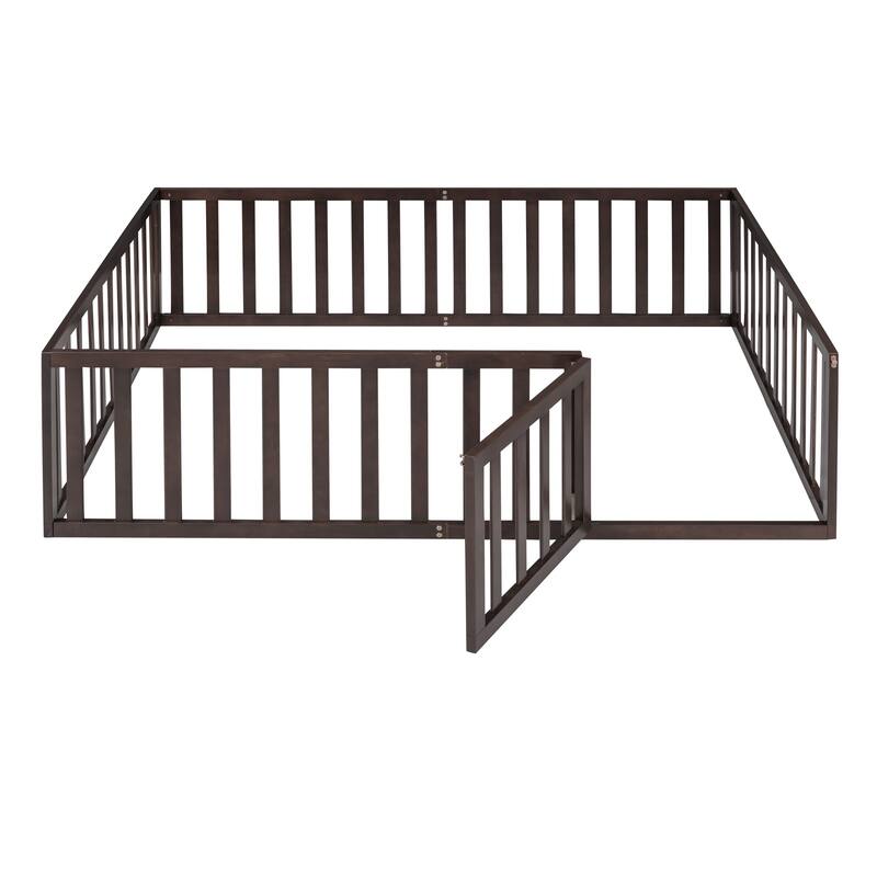 Full Size Wood Daybed Frame with Fence, Walnut