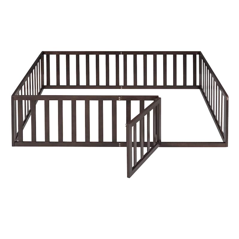 Full Size Wooden Daybed Frame with Safety Fence, Walnut Finish - Open Design for Versatile Use