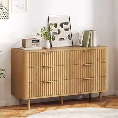 Moasis 6 Drawer Dresser Wood Storage Dresser Organizer with Waveform Fluted Panel