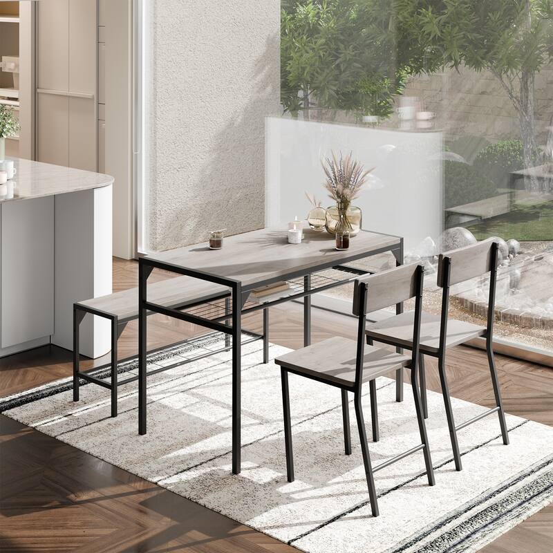 Futzca Dining Table Set, Kitchen Bar Table and Chairs, 3 Or 4 Pieces - 4 Pieces - Grey