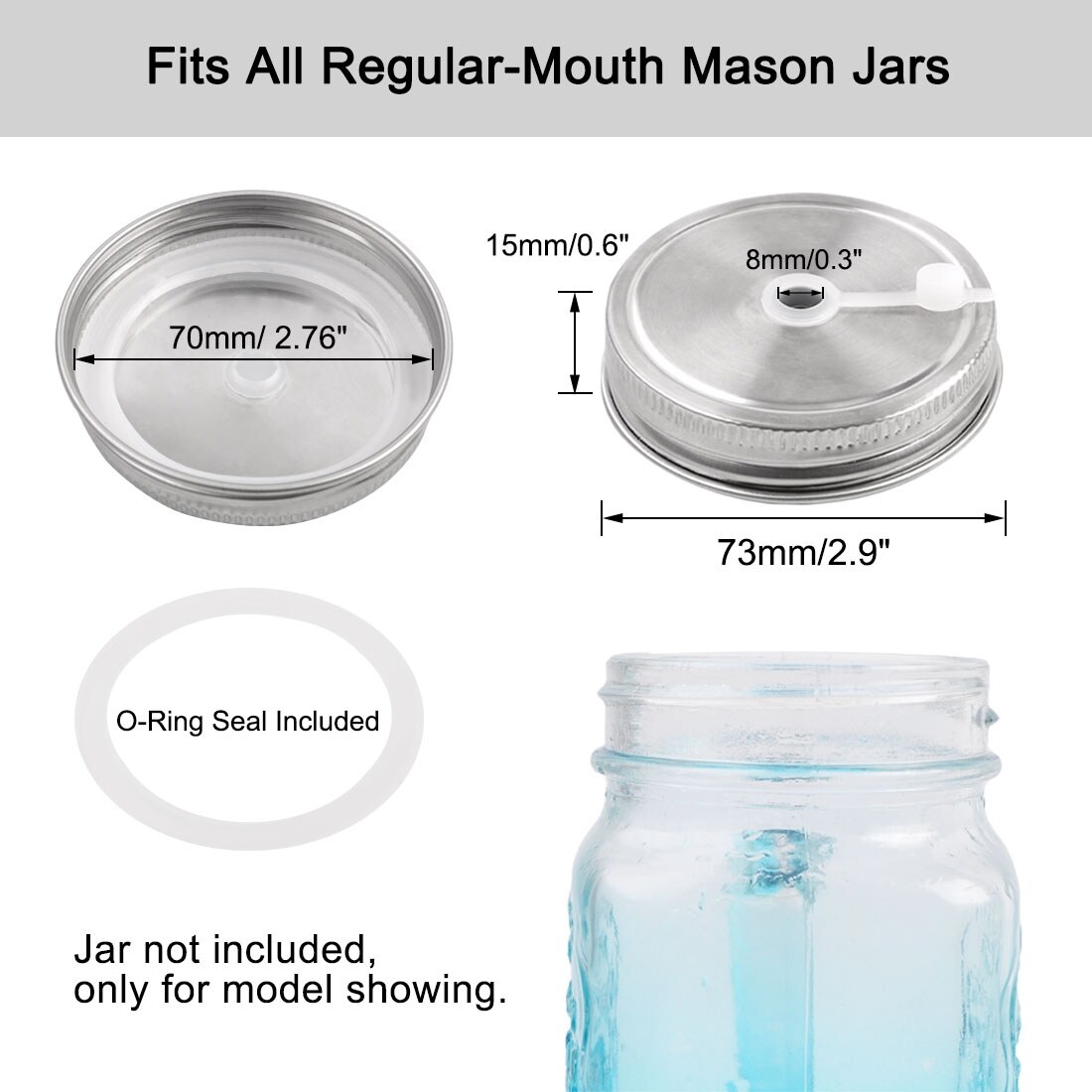 Silver Mason Jar Straw Lid - Regular Mouth