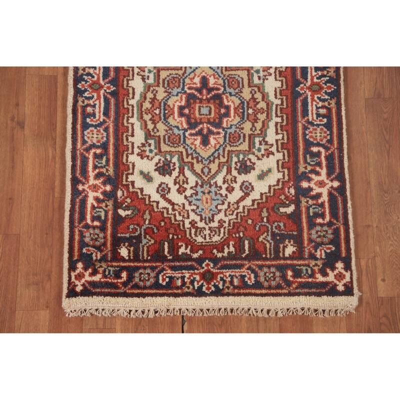 Geometric Heriz Serapi Runner Rug Hand-Knotted Wool Carpet - 2'6"x 7'11"