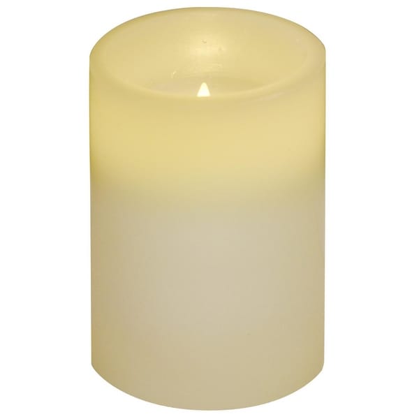 4" Ivory White Battery Operated Flameless Flickering Wax Pillar Candle - N/A