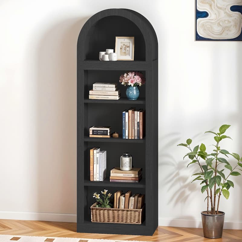 Moasis 71"/68" Tall Arched Bookshelf with Storage, Arched Bookcase with 2 Drawers and Doors