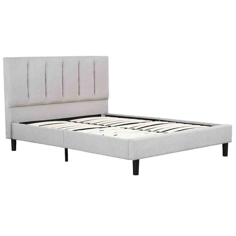 Full Size Upholstered Platform Bed with Tufted Headboard, Gray Fabric Frame