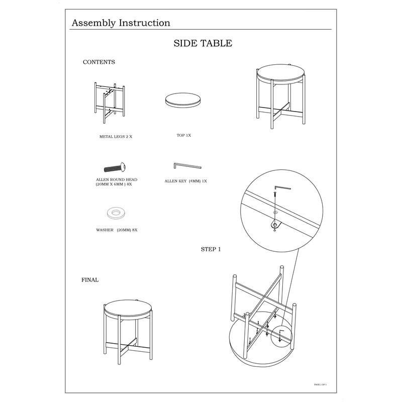 Eliana Round Burl Wood & Metal Side Table by Sevita - 20″ L x 20″ W x 22″ H