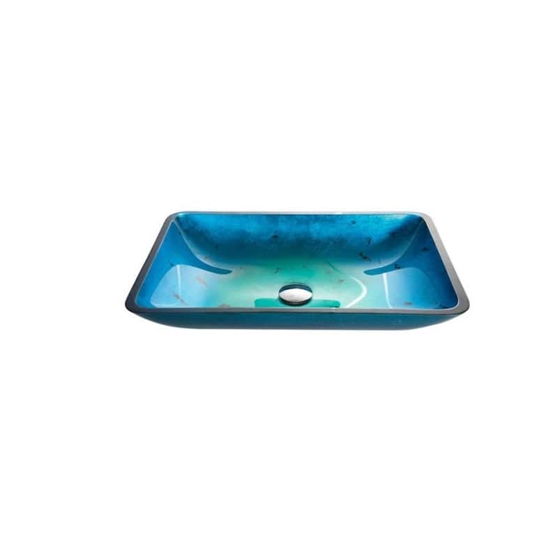KRAUS Irruption Blue 22 in. Rectangle Glass Glass Vessel Bathroom Sink