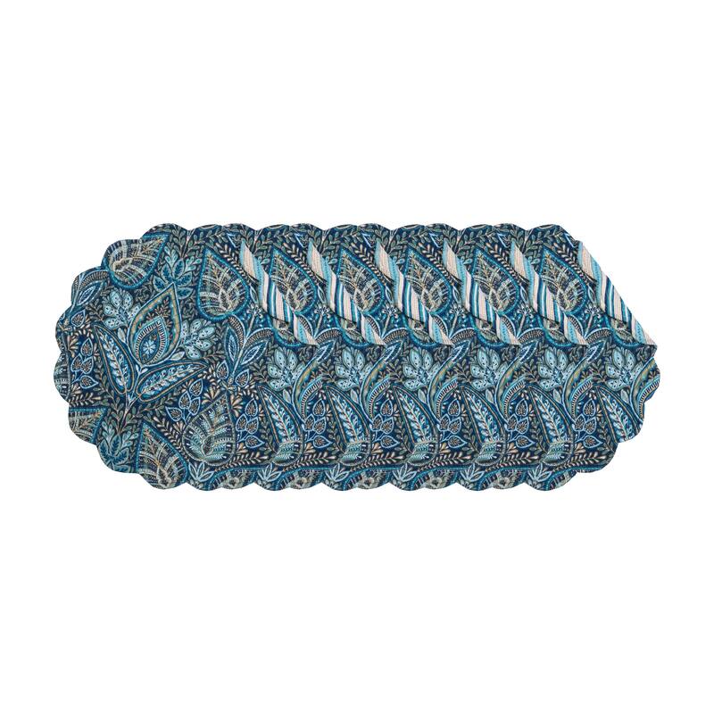Bailey Blue Round Quilted Placemat Set 6