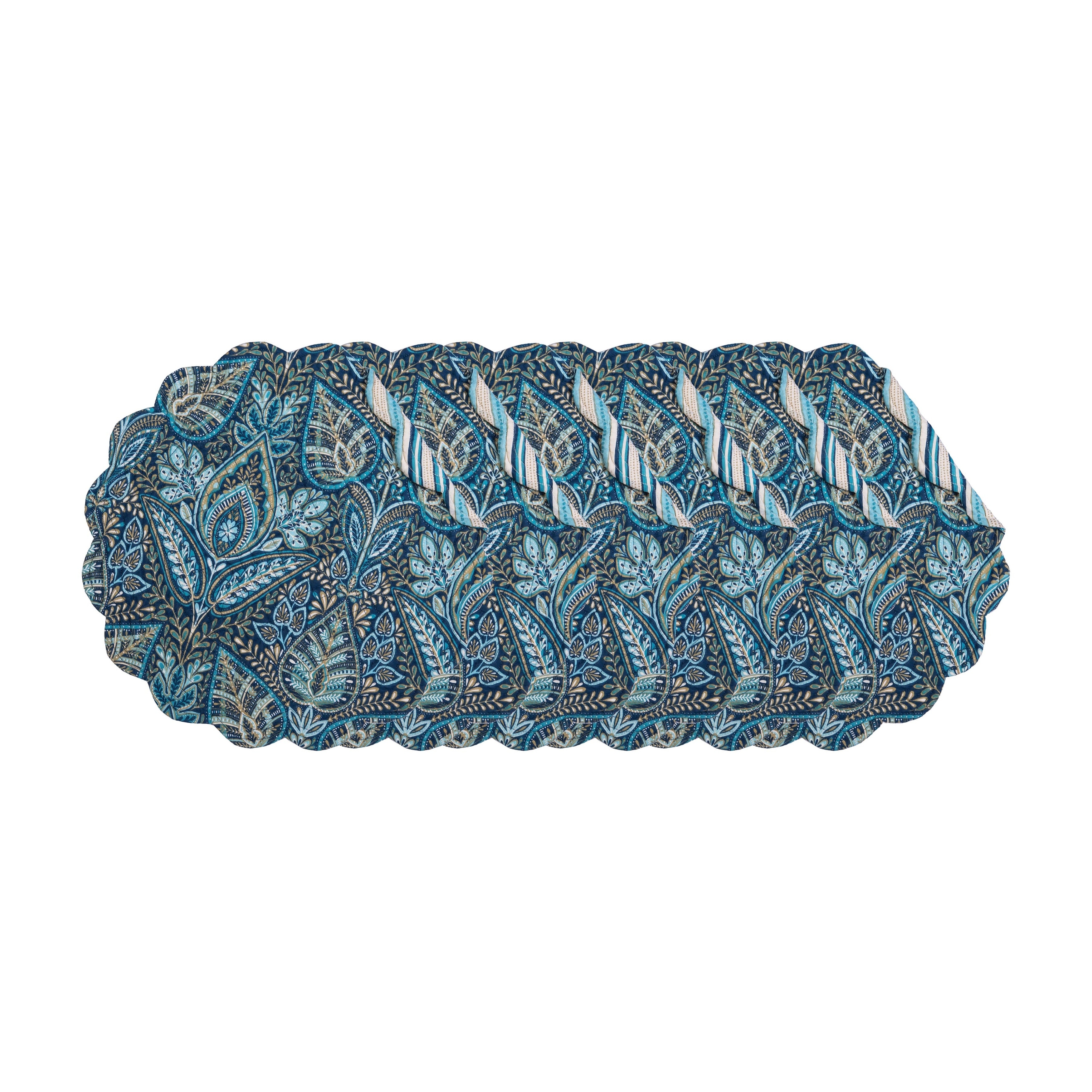 Bailey Blue Round Quilted Placemat Set 6