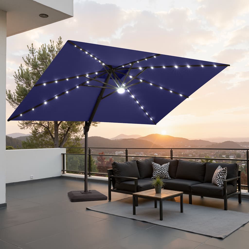 9 x11 FT Patio LED Lighted Cantilever Umbrella with Weighted Base