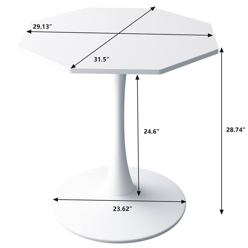 31.50" Modern Octagonal Coffee Table With Printed White Marble Table Top Metal Base For Dining Room Kitchen Living Room