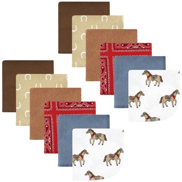 slide 1 of 1, Hudson Baby Infant Boy Flannel Cotton Washcloths, Cowboy 12 Pack, One Size - Cowboy 12 Pack - One Size One Size - Cowboy 12 Pack