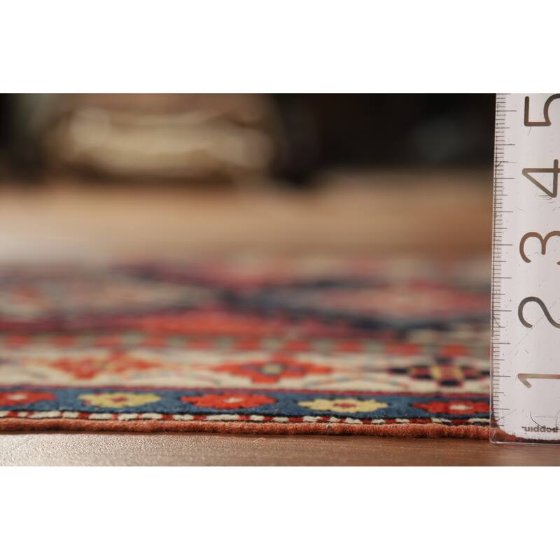 Hand Knotted Oriental 100% Wool Carpet Traditional Geometric Multi-Colored Kazak Runner Rug - 7' 6'' X 3' 4''