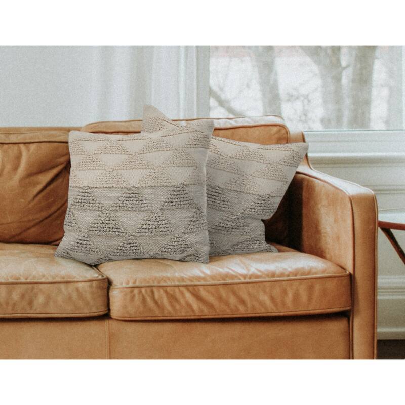 Handwoven Textured Geometric Square Throw Pillows - 18" - Gray and Beige - Set of 2