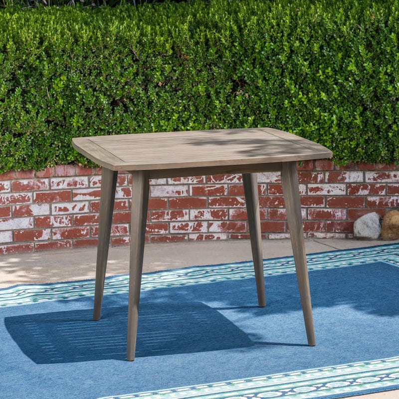 Roomfitters Outdoor Square Acacia Wood Table with Straight Legs, Stylish and Durable Design for Patio and Garden Use, Gray